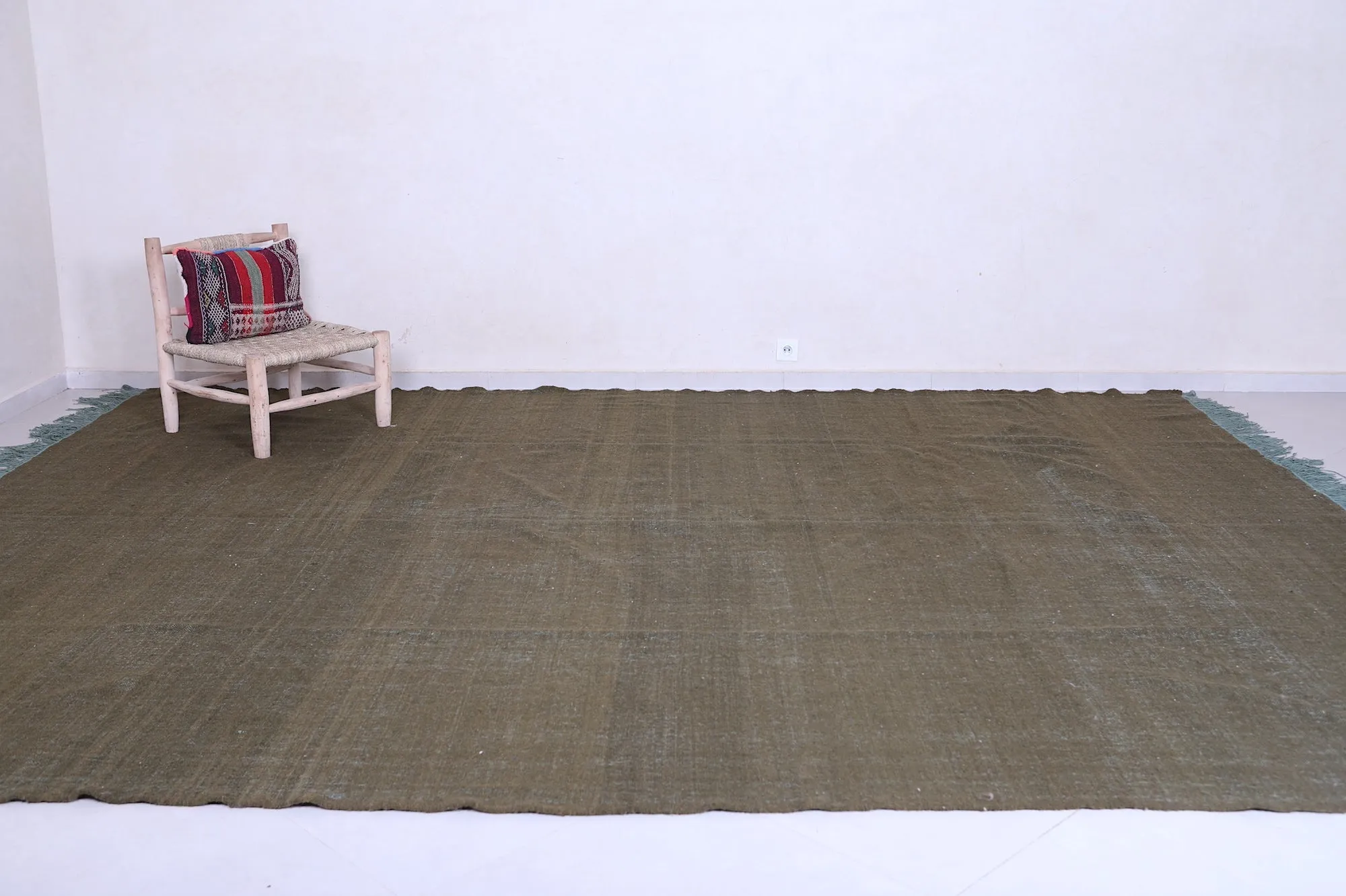 Army Green Flat Woven Moroccan rug - Berber rug - Custom Rug
