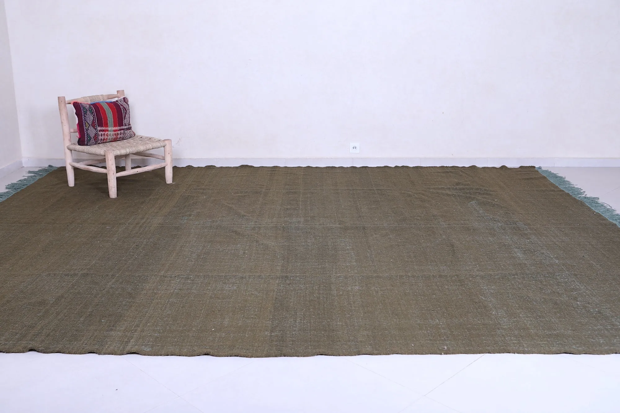 Army Green Flat Woven Moroccan rug - Berber rug - Custom Rug