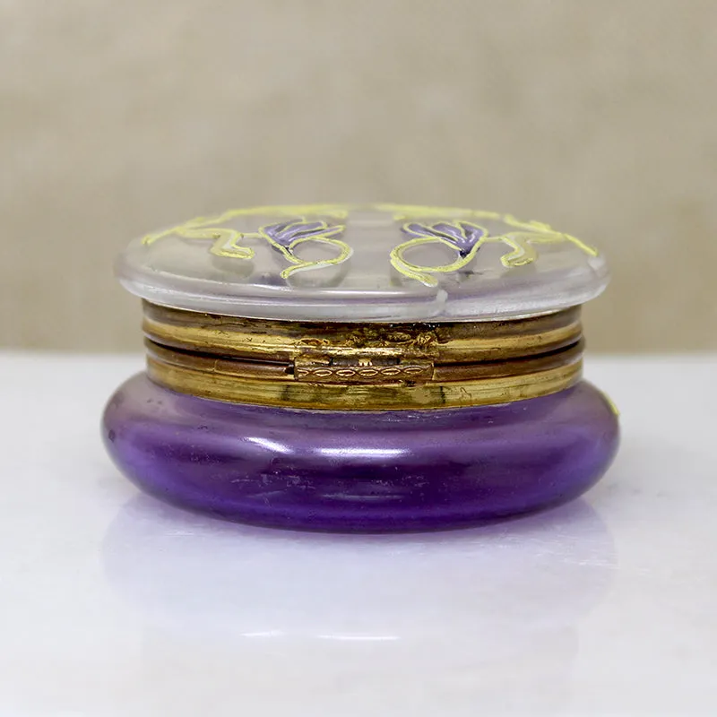 Art Nouveau Bohemian Glass Patch Box with Crocus