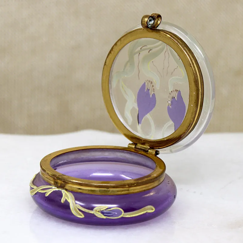 Art Nouveau Bohemian Glass Patch Box with Crocus