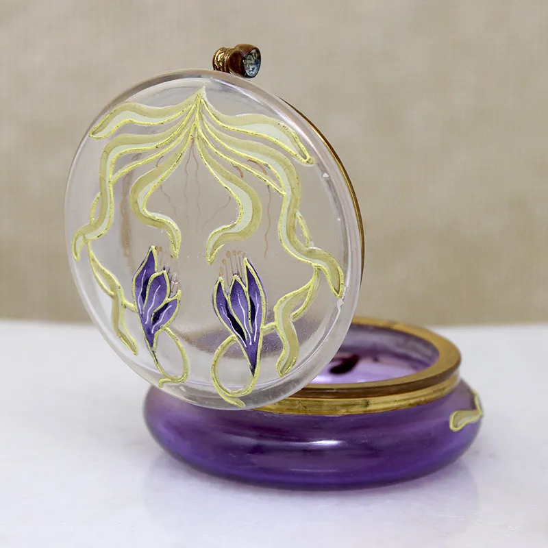 Art Nouveau Bohemian Glass Patch Box with Crocus