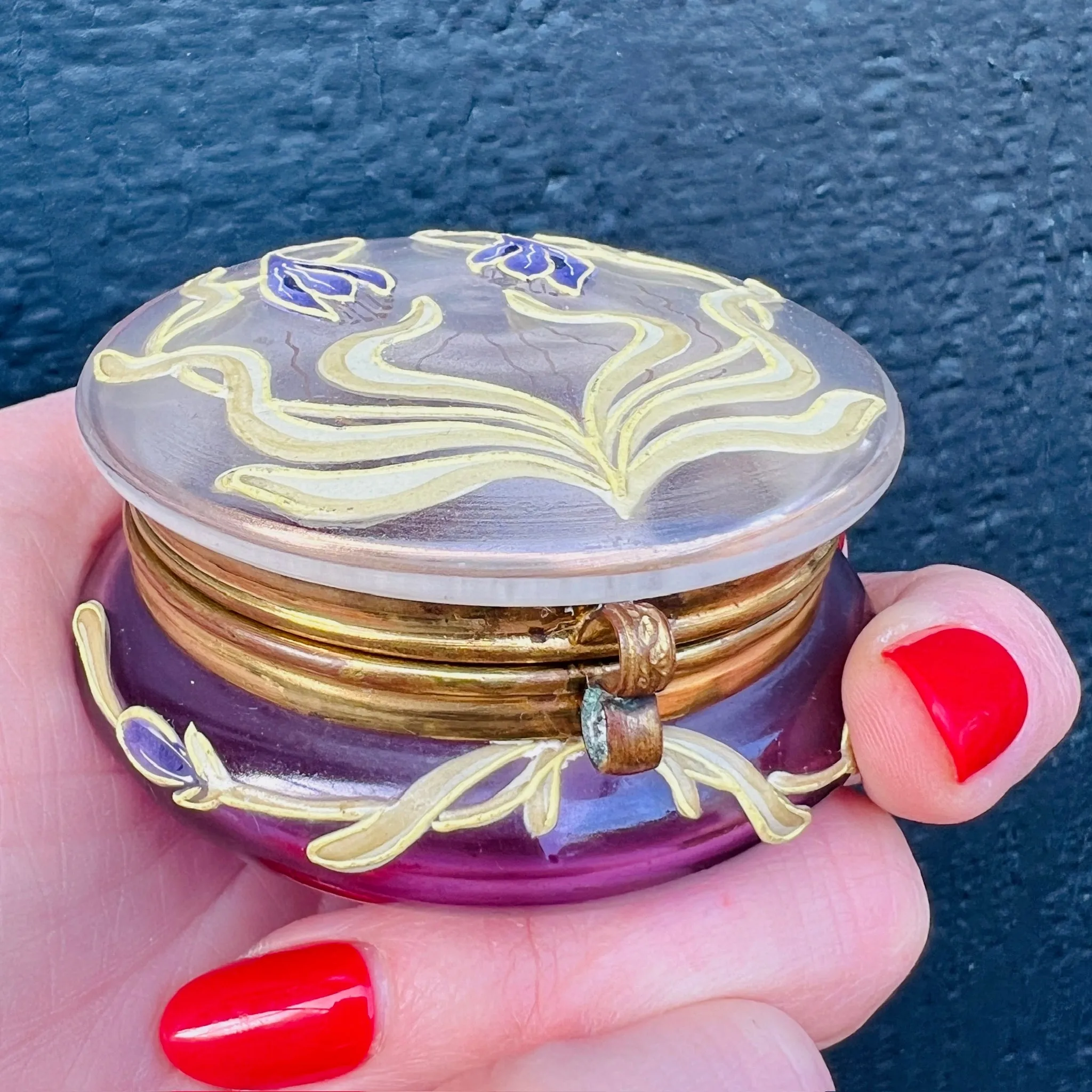 Art Nouveau Bohemian Glass Patch Box with Crocus