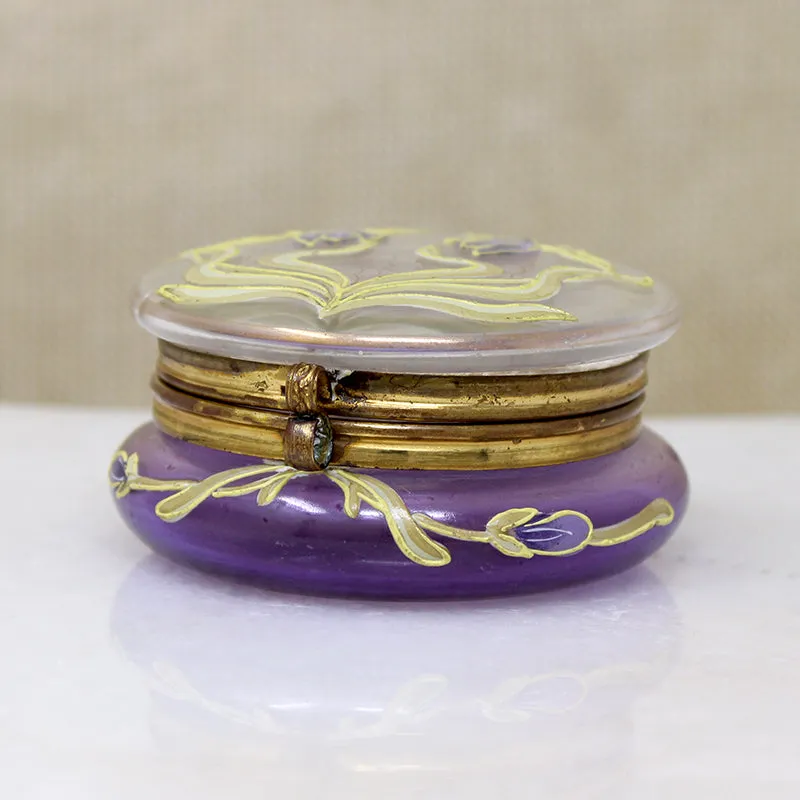 Art Nouveau Bohemian Glass Patch Box with Crocus