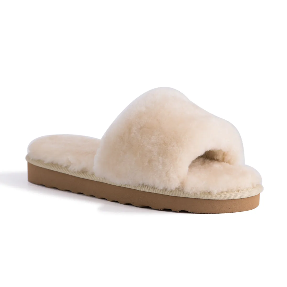 AUS WOOLI UGG WOMEN SHEEPSKIN FLUFF SLIDE - Chestnut/Tan