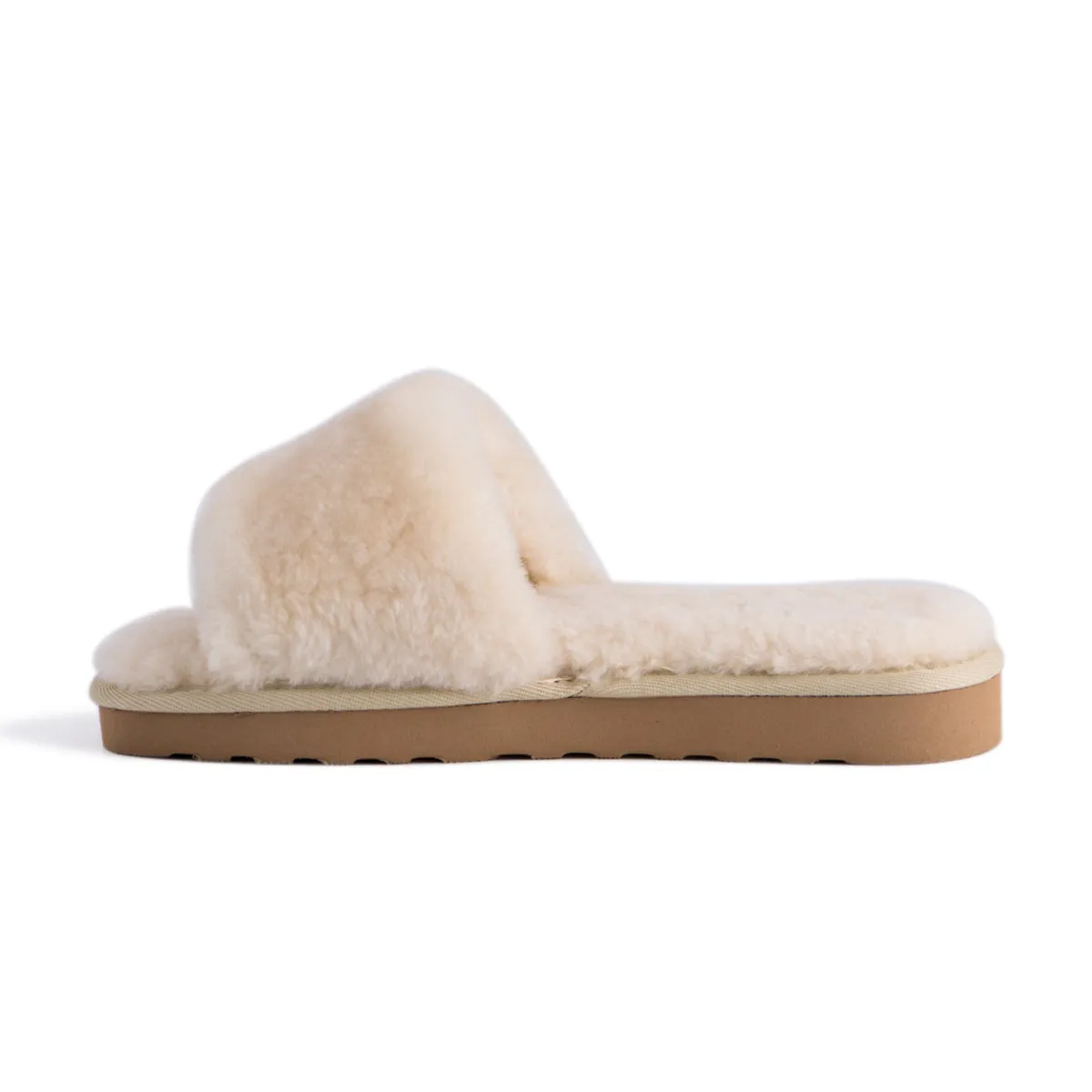 AUS WOOLI UGG WOMEN SHEEPSKIN FLUFF SLIDE - Chestnut/Tan