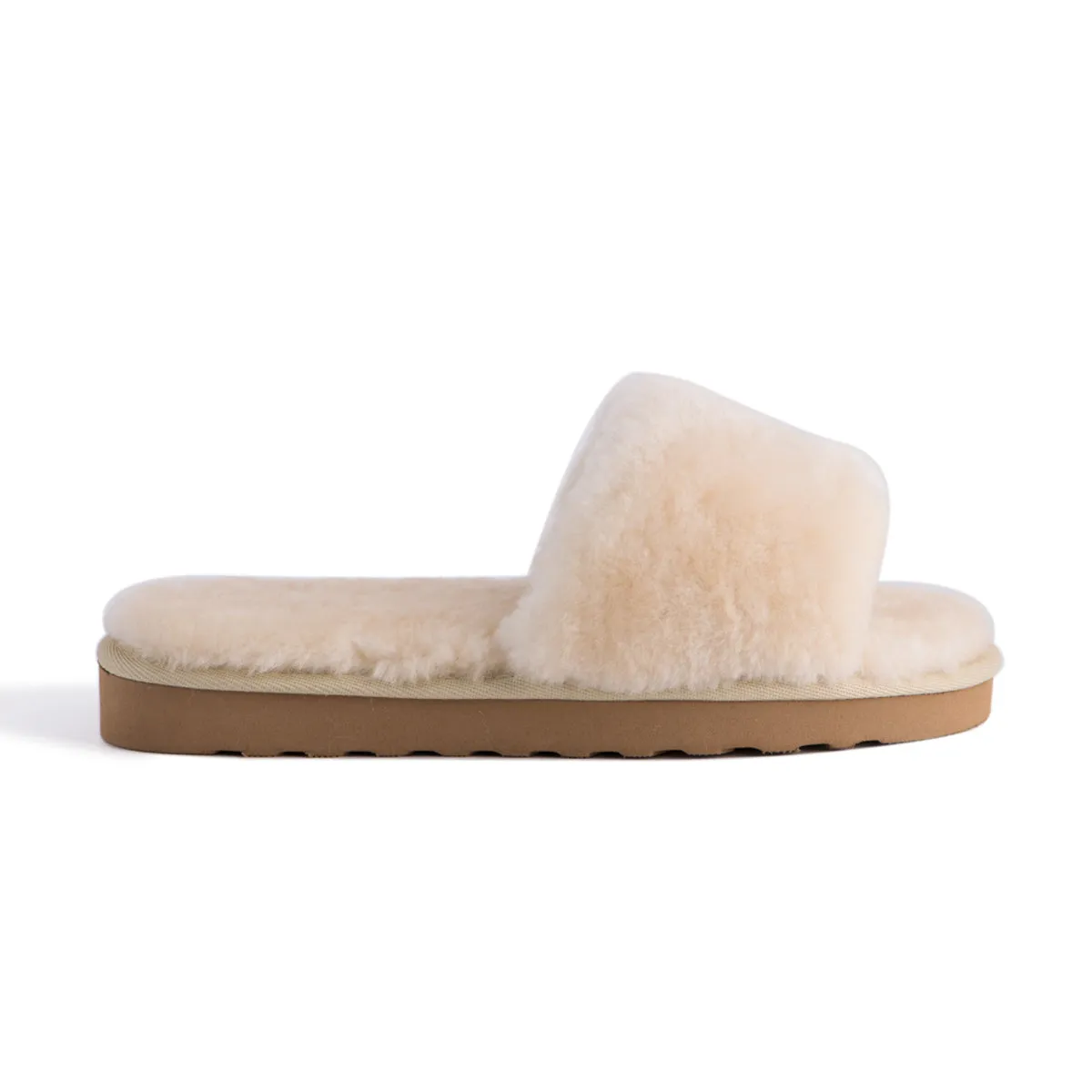 AUS WOOLI UGG WOMEN SHEEPSKIN FLUFF SLIDE - Chestnut/Tan