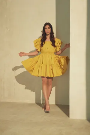 Ava Ruched Mini Dress in Mimosa