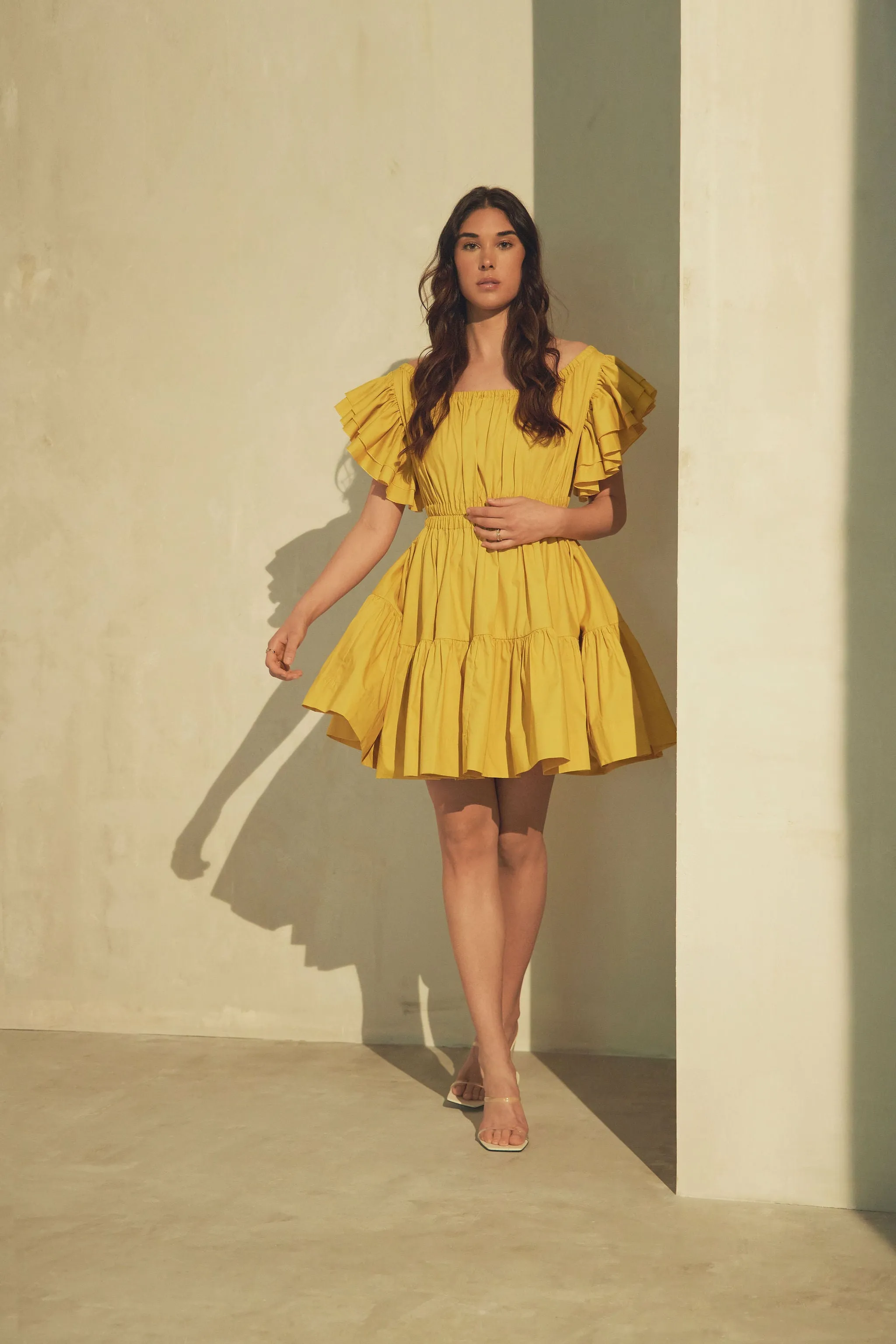 Ava Ruched Mini Dress in Mimosa