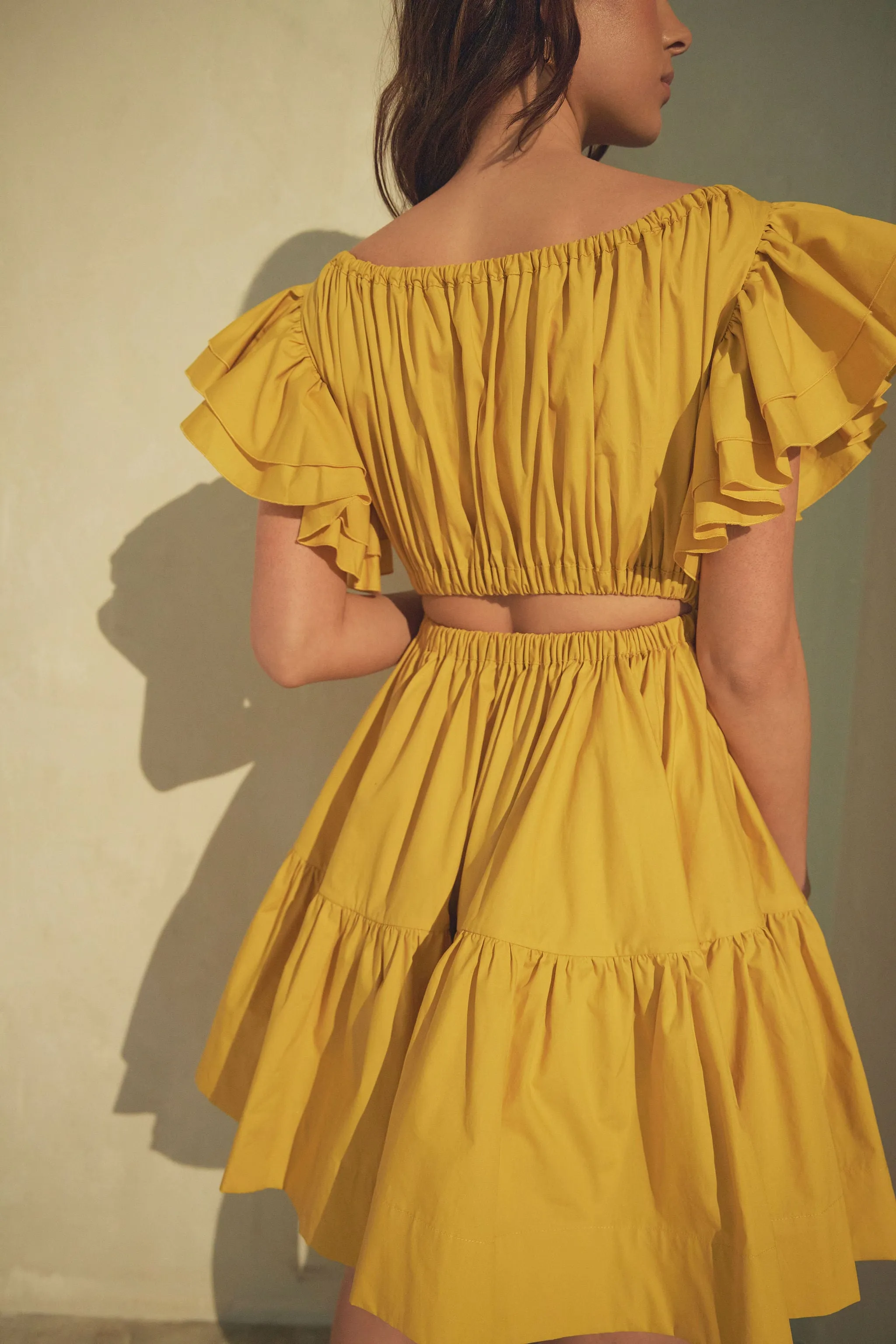 Ava Ruched Mini Dress in Mimosa