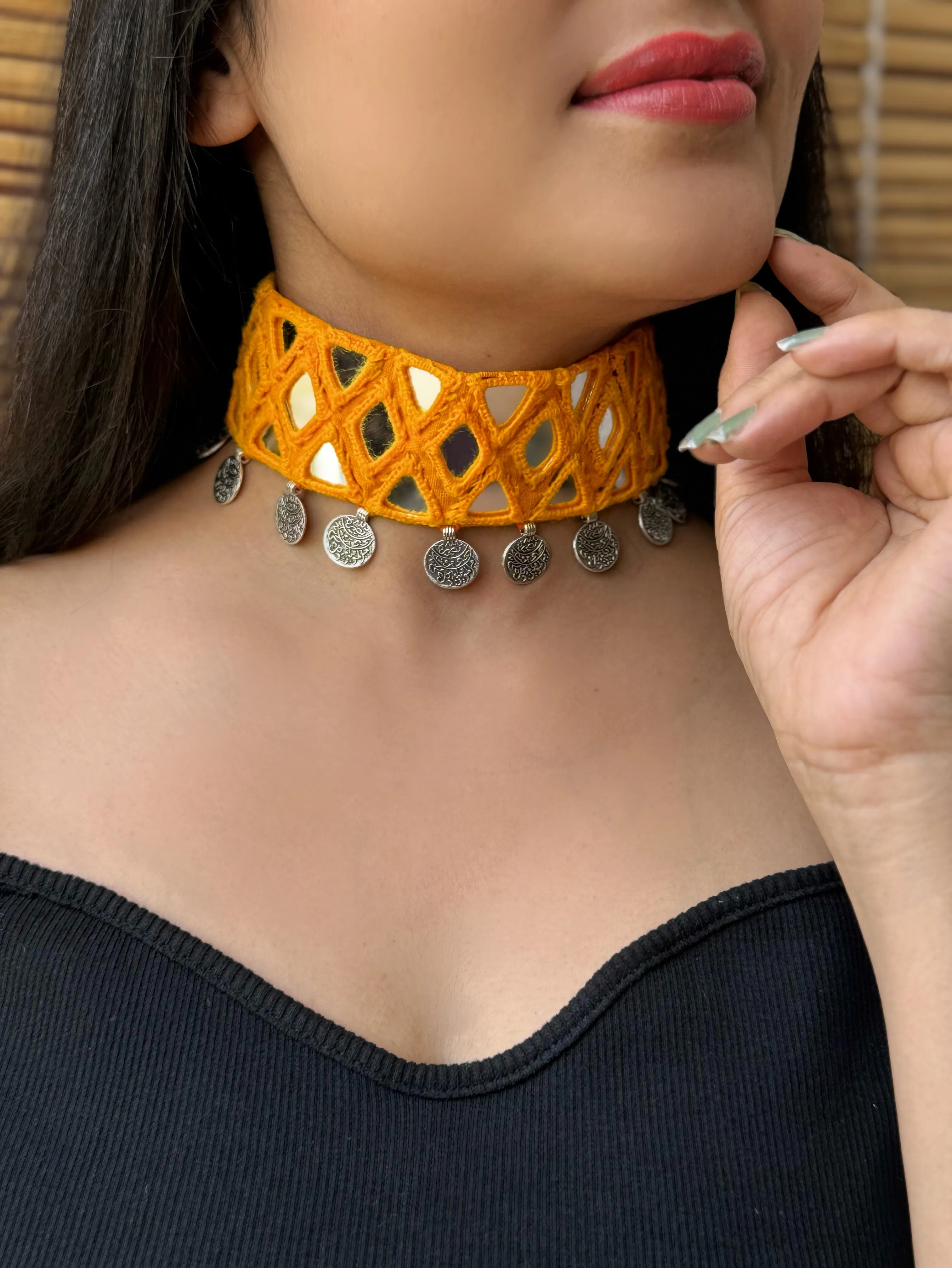 Badia Mirrorwork Fabric Choker | Necklace