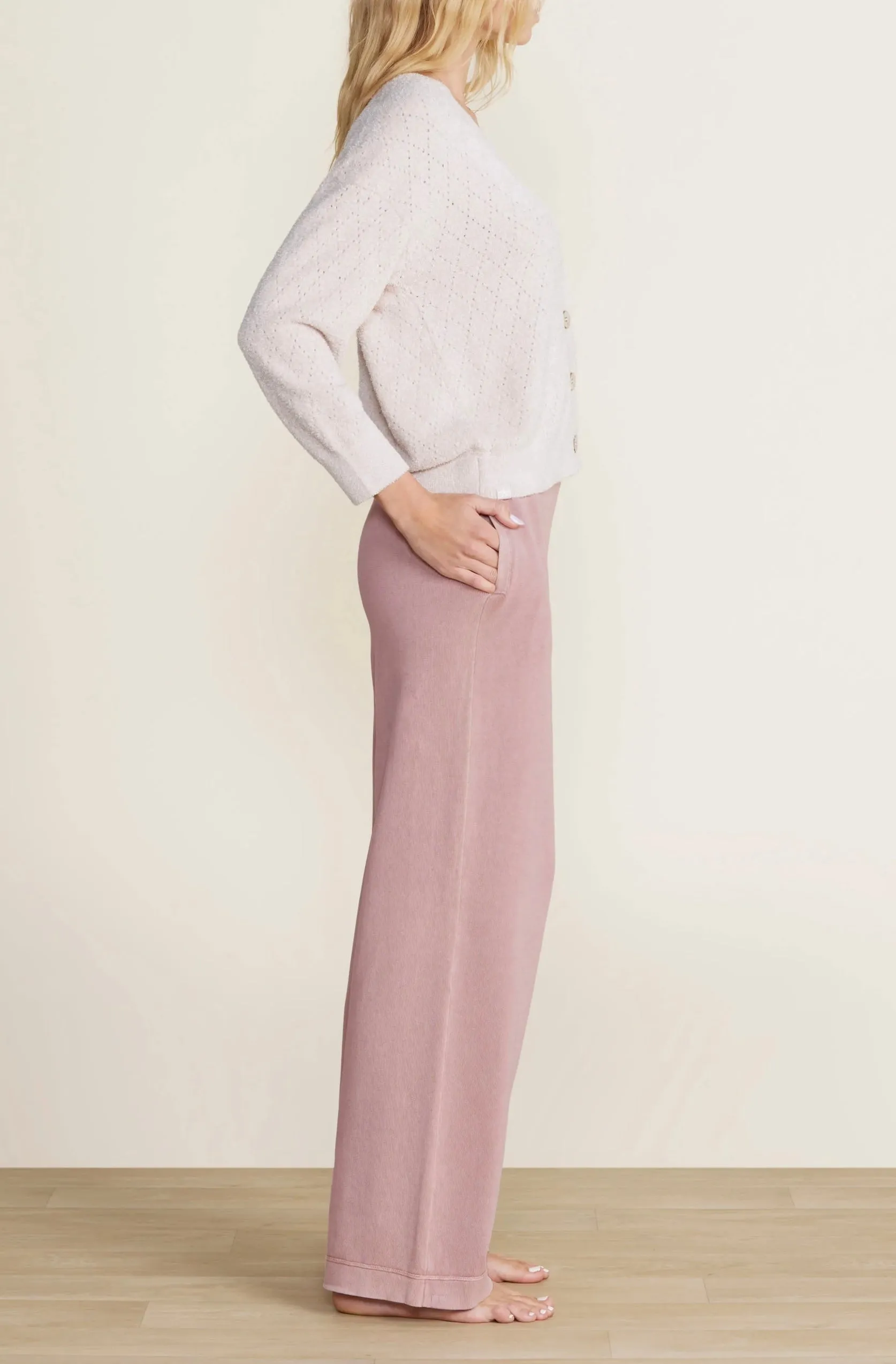 Barefoot Dreams CozyChic Lite® Diamond Pointelle Cardigan - Chai