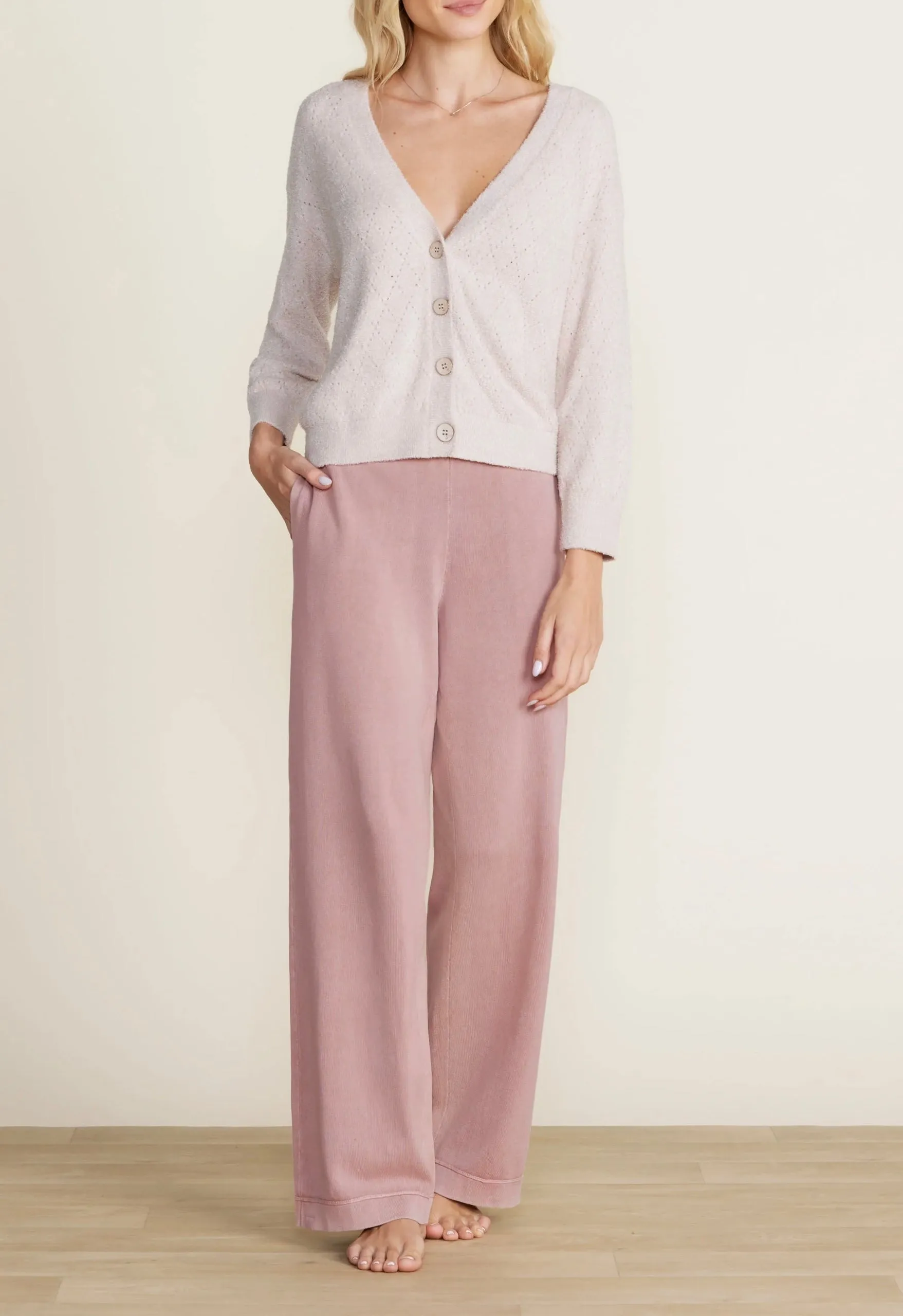 Barefoot Dreams CozyChic Lite® Diamond Pointelle Cardigan - Chai