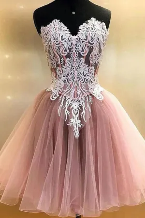 Beautiful A Line Sweetheart Short Homecoming Dresses with Appliques OHM085