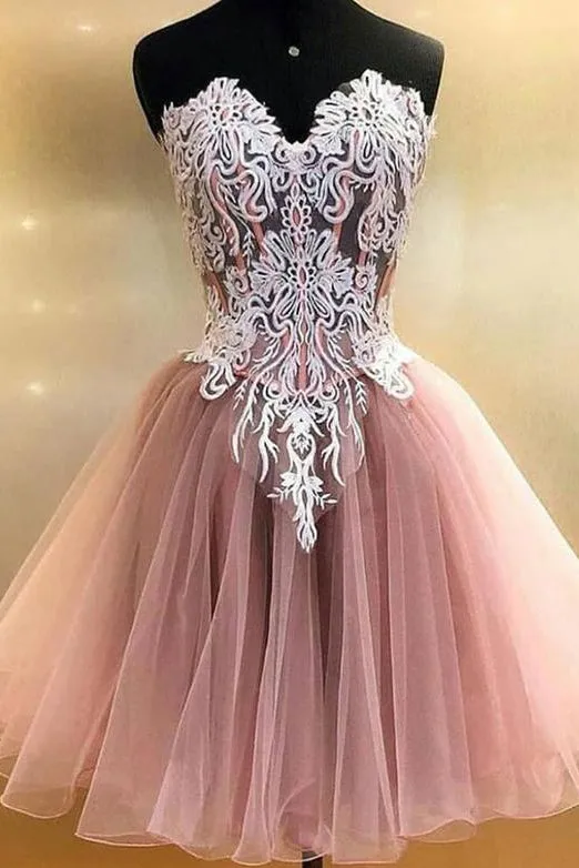 Beautiful A Line Sweetheart Short Homecoming Dresses with Appliques OHM085