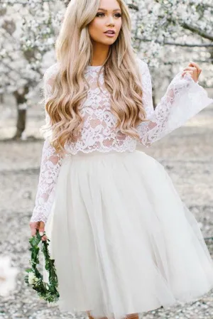 Beautiful Two Piece Homecoming Dresses Lace Appliques Long Sleeves Homecoming Party Dress OHM103