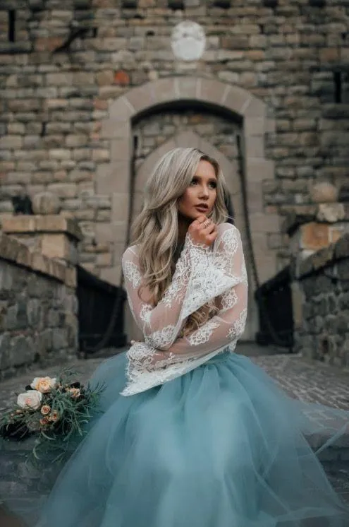 Beautiful Two Pieces Scoop Long Sleeves Tulle Homecoming Dress Short Prom Dress Party Dress  OHM111
