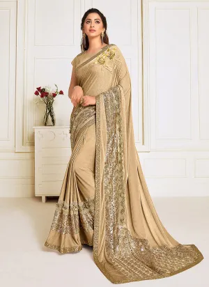 Beige Sequence Embroidered Designer Saree