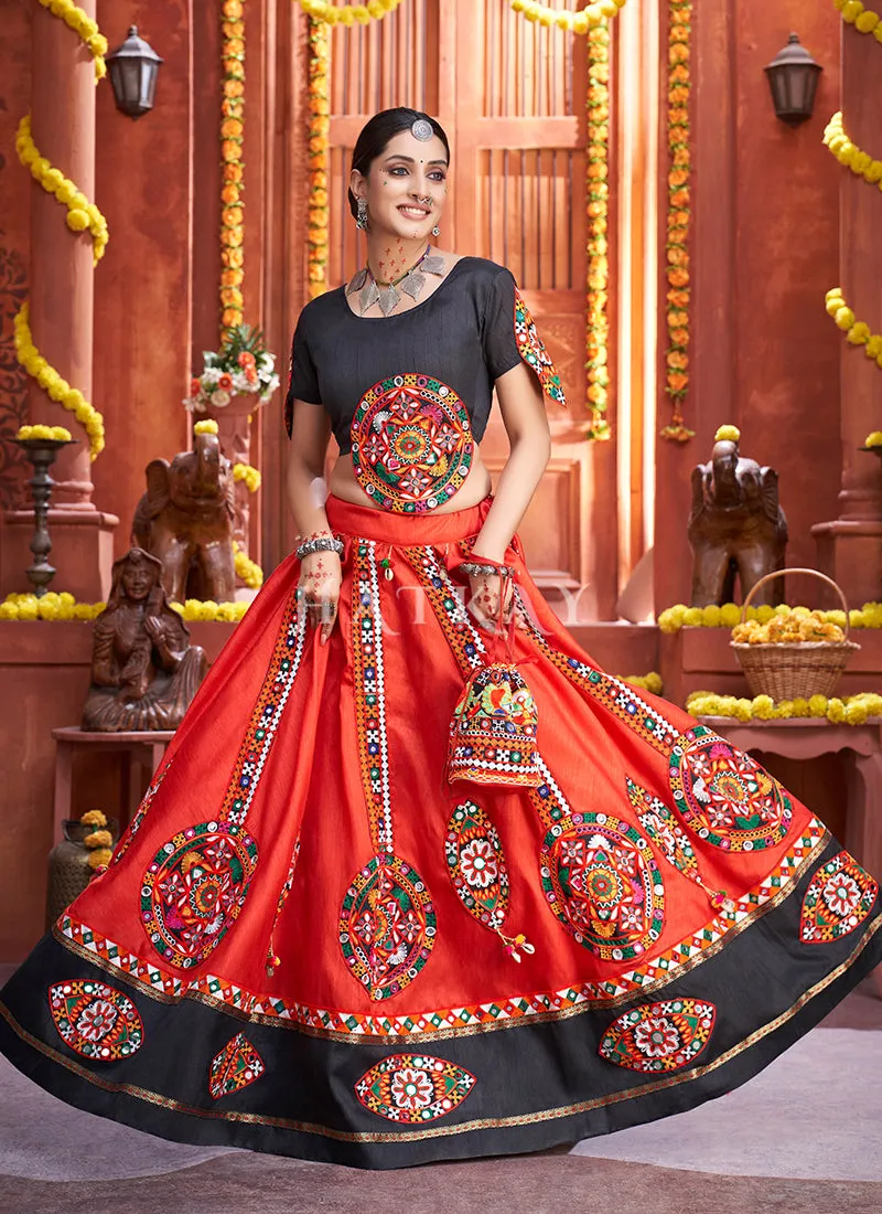 Black And Red Kutchi Embroidered Rajwadi Chaniya Choli