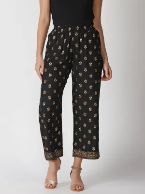 Black Ethnic Motifs Gold Printed Palazzos