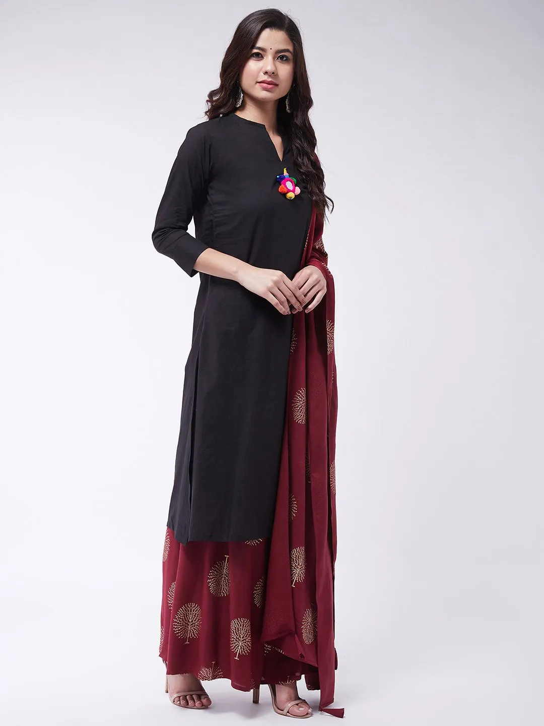 Black Kurta Set With Dupatta