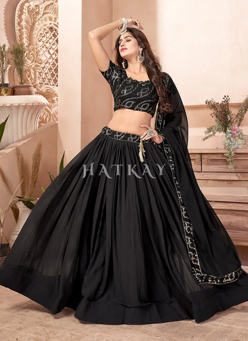 Black Sequence Embroidered Traditional Georgette Lehenga Choli