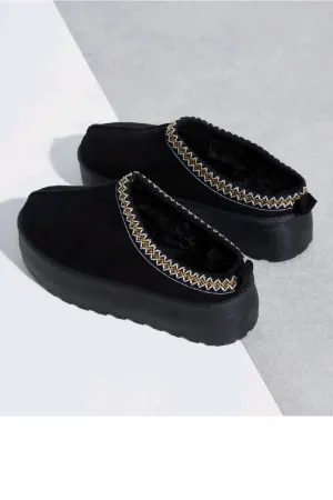 Black Suede Faux Fur Lined Flatforms