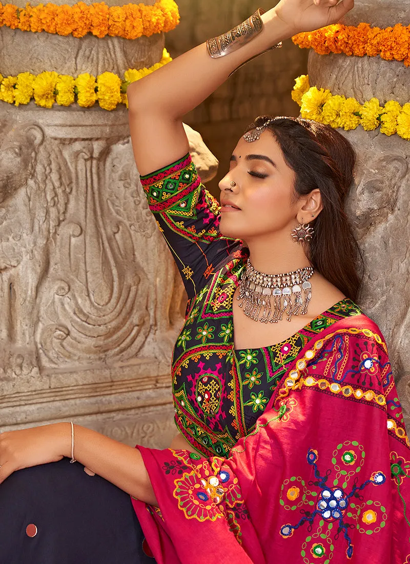Blue And Pink Kutchi Embroidered Rajwadi Chaniya Choli