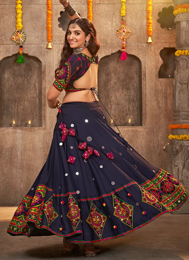 Blue And Pink Kutchi Embroidered Rajwadi Chaniya Choli