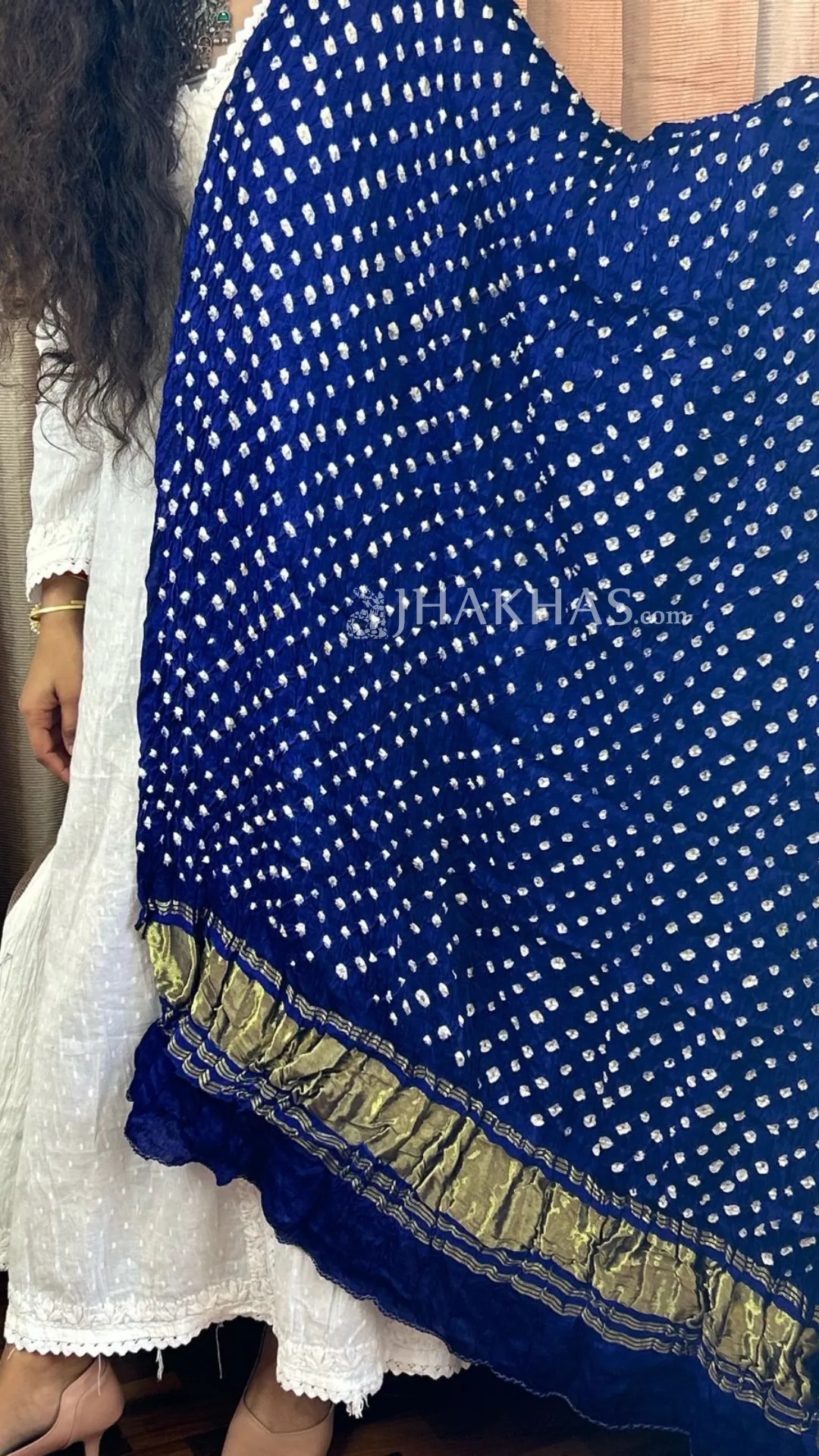 Blue Banarasi Gharchola Gajji Silk Bandhej Dupatta