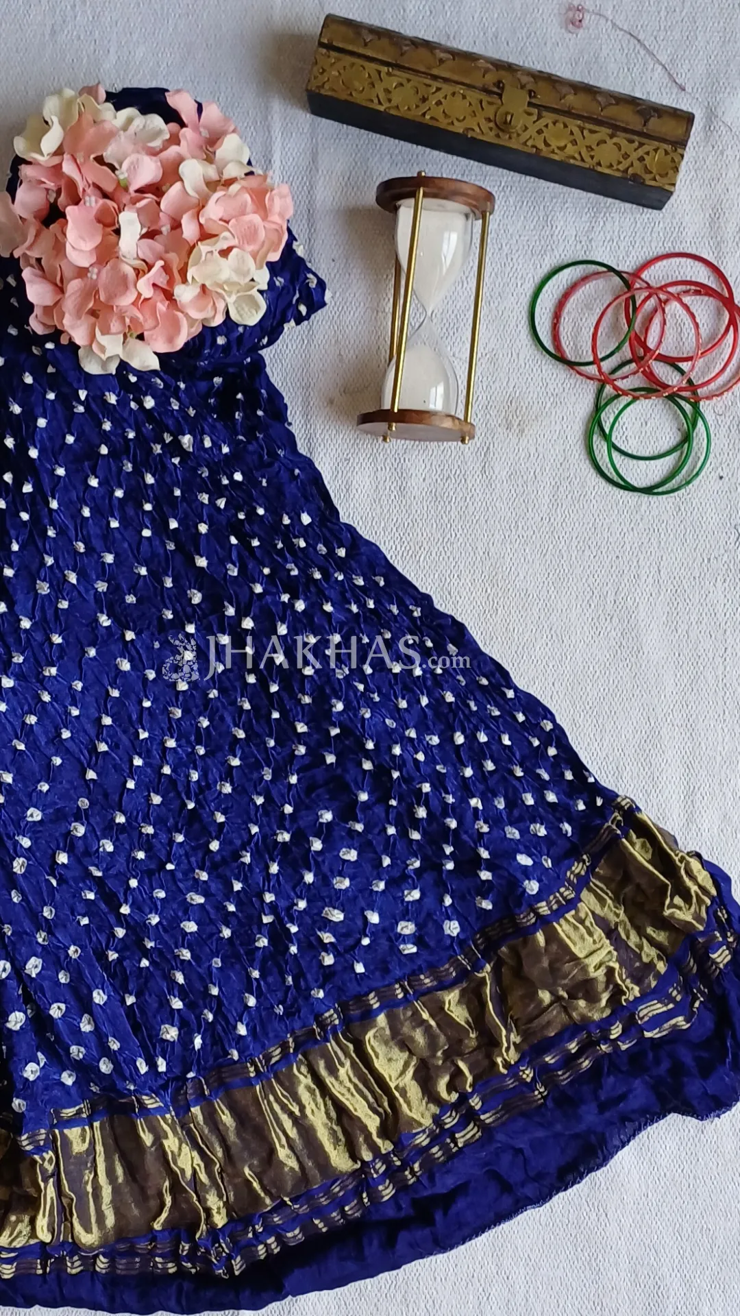 Blue Banarasi Gharchola Gajji Silk Bandhej Dupatta