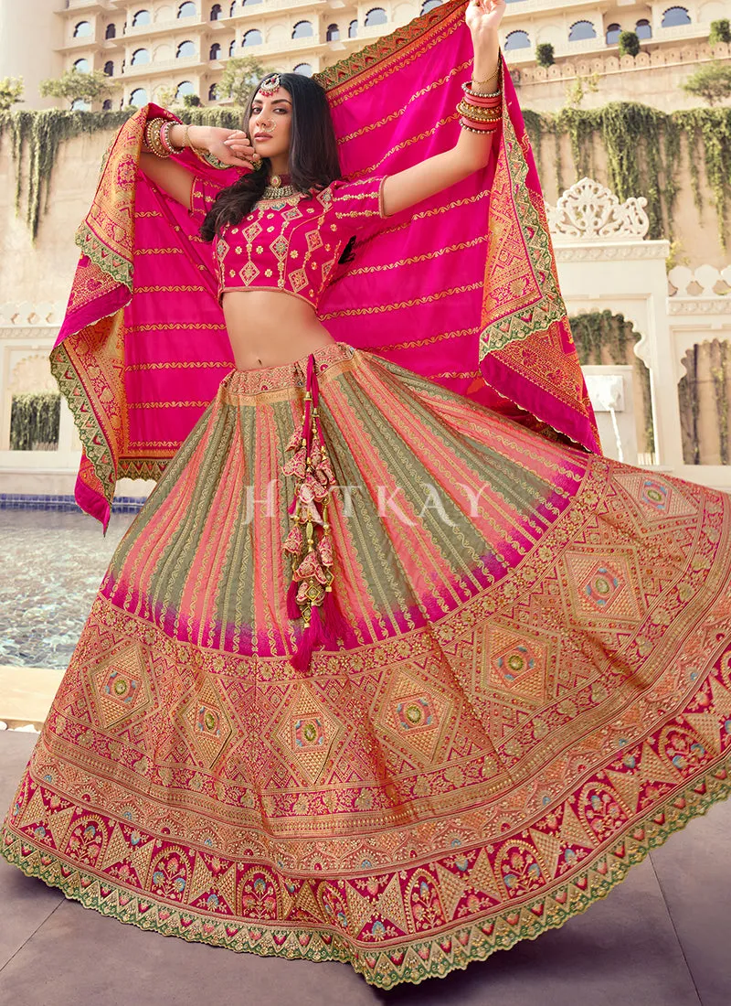 Bridal Pink Multi Traditional Embroidered Wedding Lehenga Choli