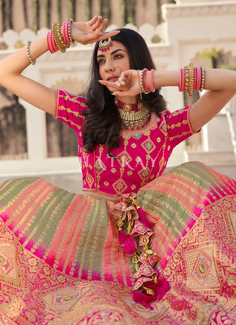 Bridal Pink Multi Traditional Embroidered Wedding Lehenga Choli