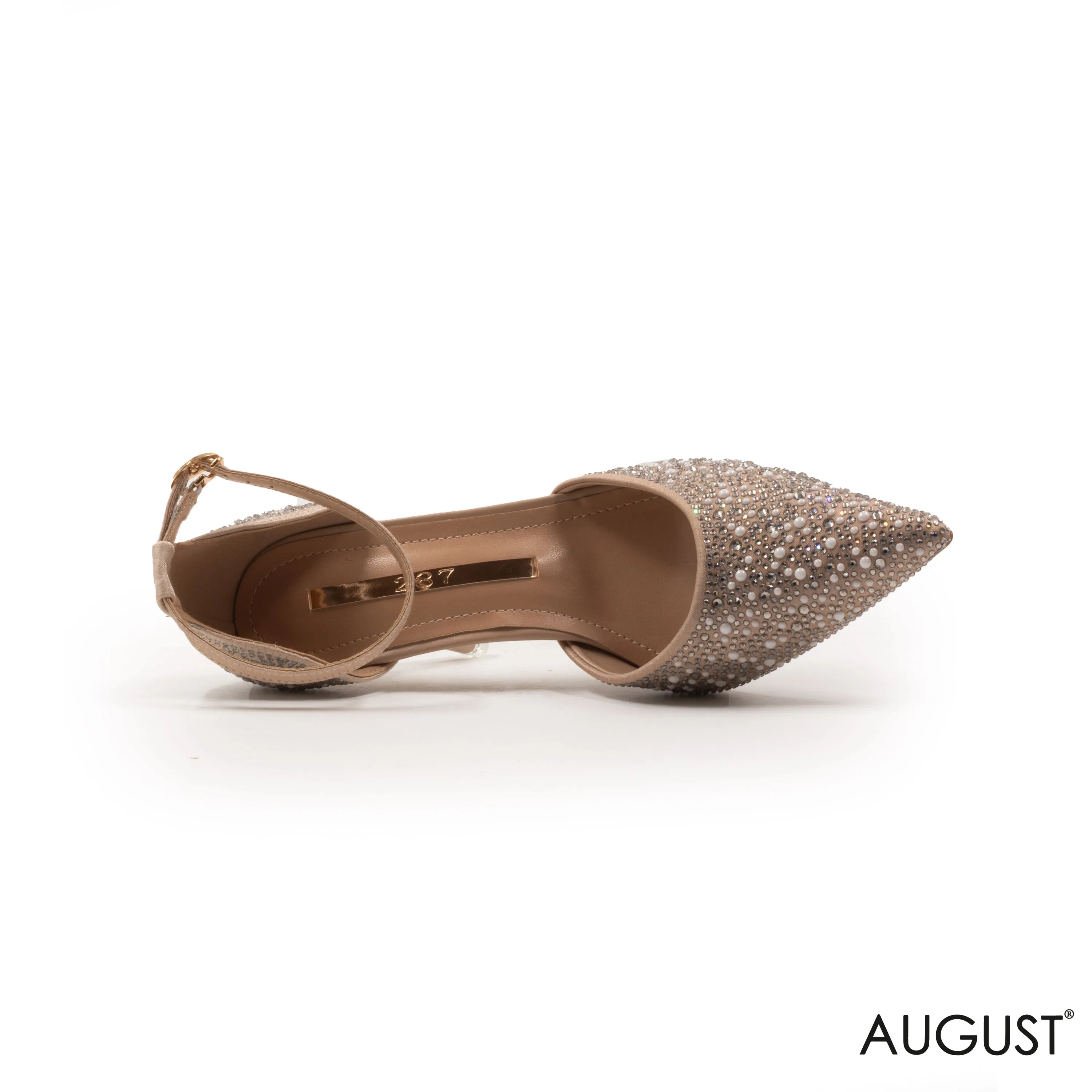 BRIDE SHINY STRASS HEEL SHOES WITH ANKLE STRAP