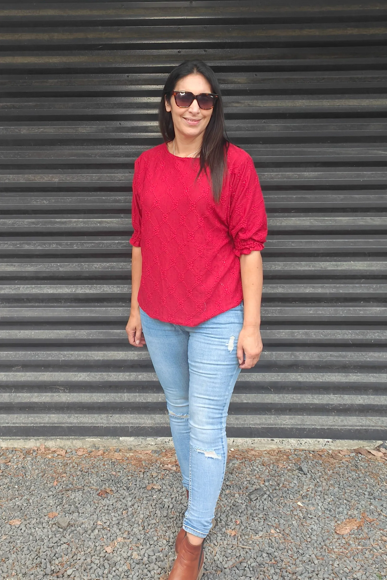 Broderie Anglaise Textured Lilly Top - Raspberry