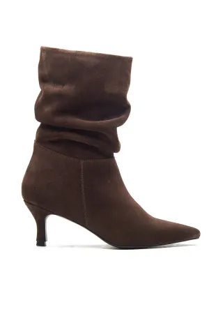 Brown Ruched Heel Ankle Boots