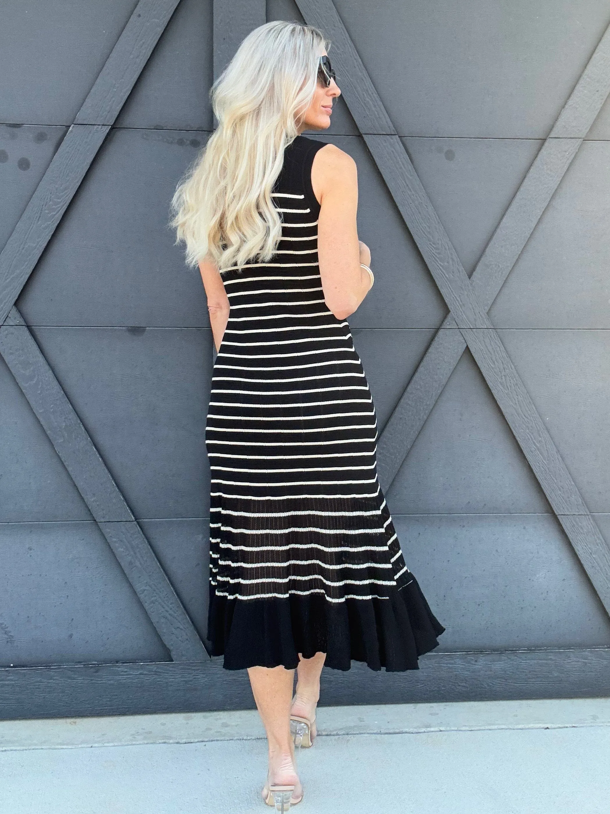 Button Down Stripe Dress In Black