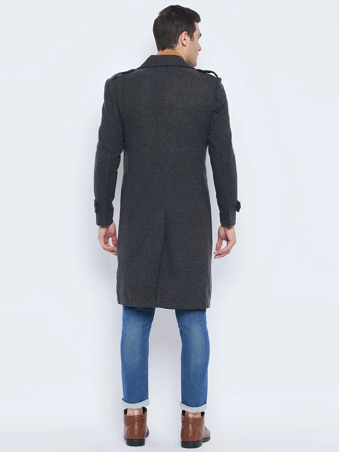 Camla Barcelona Lapel Collar Black Longline Overcoat