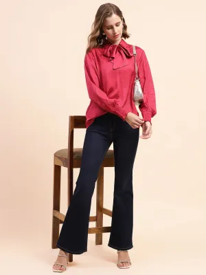 Camla Barcelona Tie-Up Neck Festival Fuchsia Poet Sleeve Top