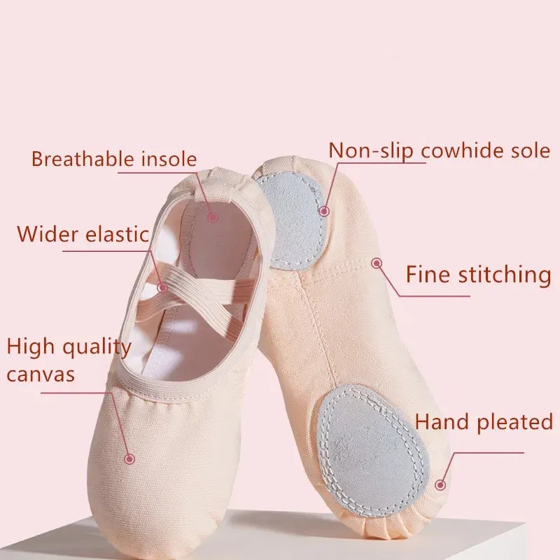 Canvas Ballet Dancing Slippers for Girls and Women - Soft Sole Practice Shoes
