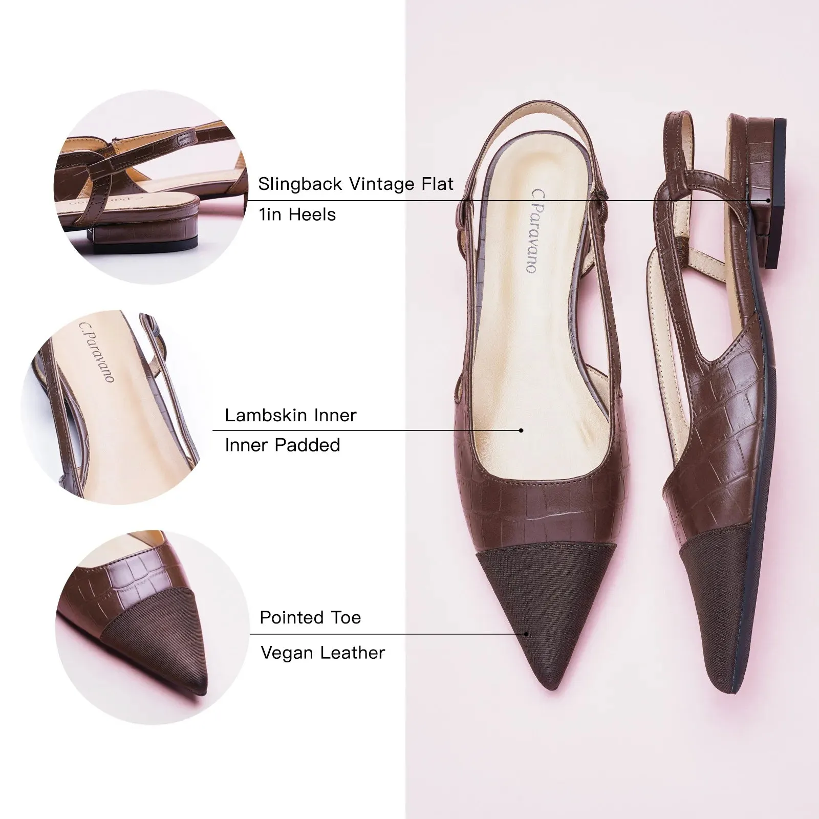 Cap-Toe Prints Slingback Flats (Freya) Brown