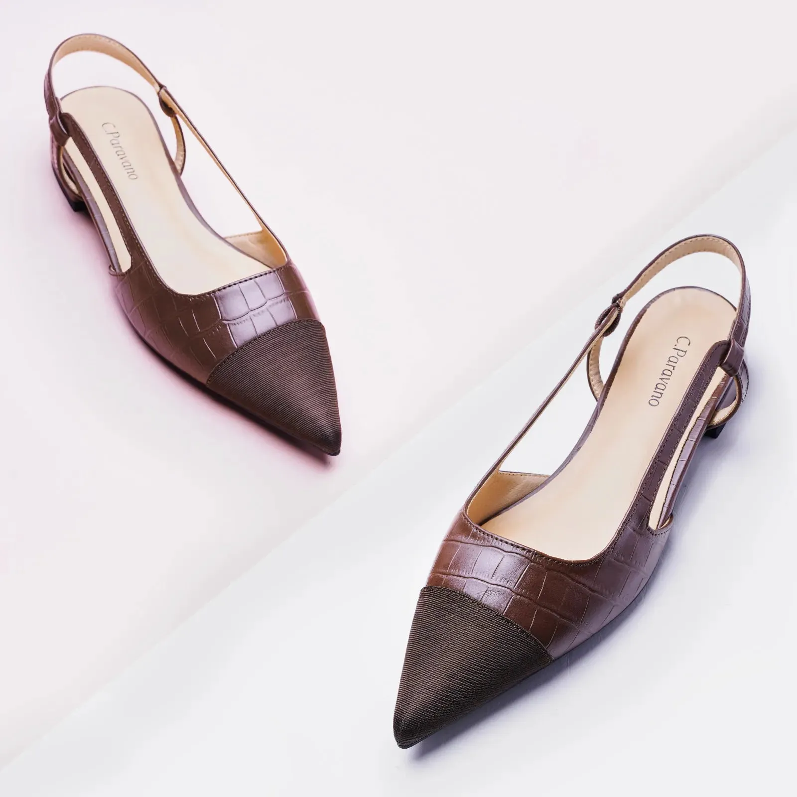 Cap-Toe Prints Slingback Flats (Freya) Brown