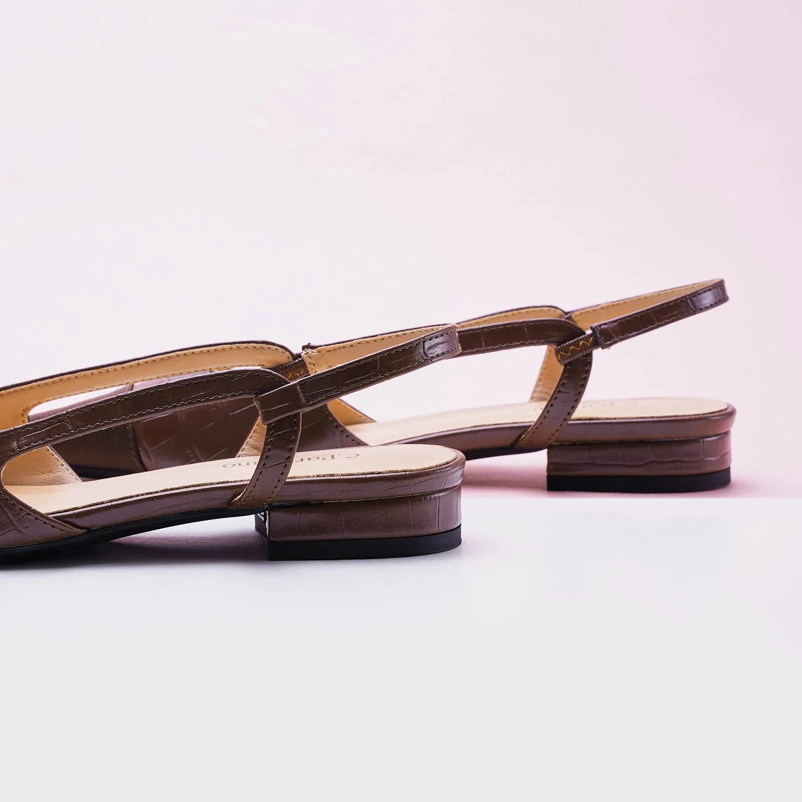 Cap-Toe Prints Slingback Flats (Freya) Brown