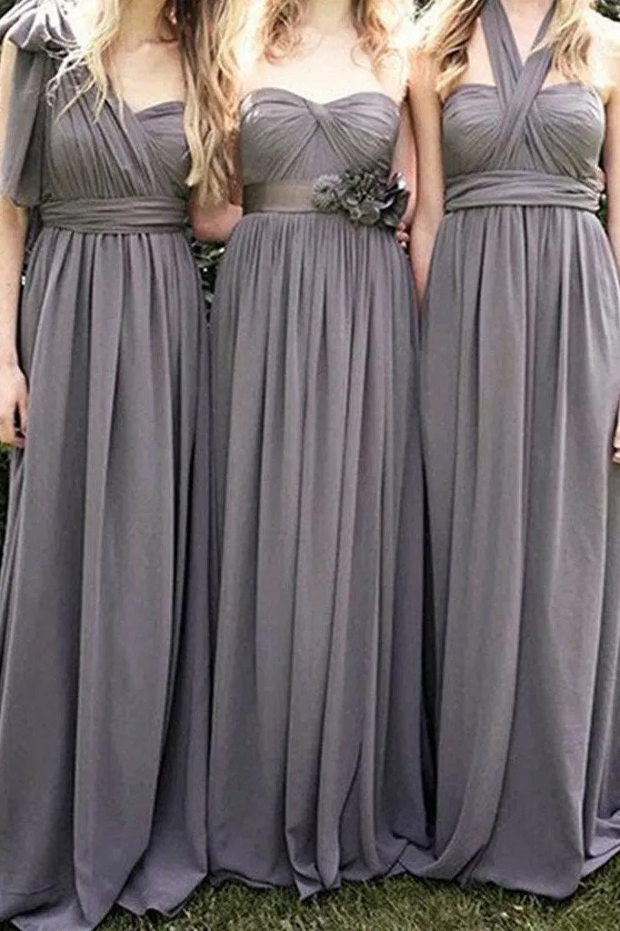 Cheap Sweetheart Floor Length Sleeveless Chiffon Ruffles Long Bridesmaid Dresses OHS109
