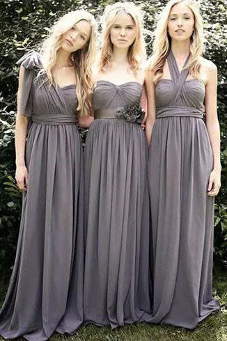 Cheap Sweetheart Floor Length Sleeveless Chiffon Ruffles Long Bridesmaid Dresses OHS109