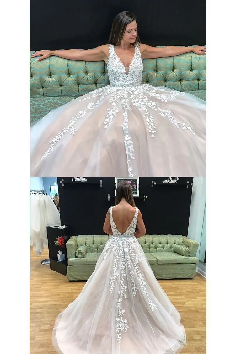 Chic A-line Strapless Floor Length Sleeveless Appliques Long Tulle Prom Dress/Evening Dress OHC229