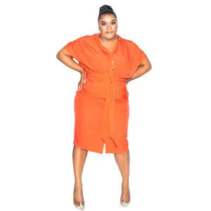 Coral Button Down Belted Dress