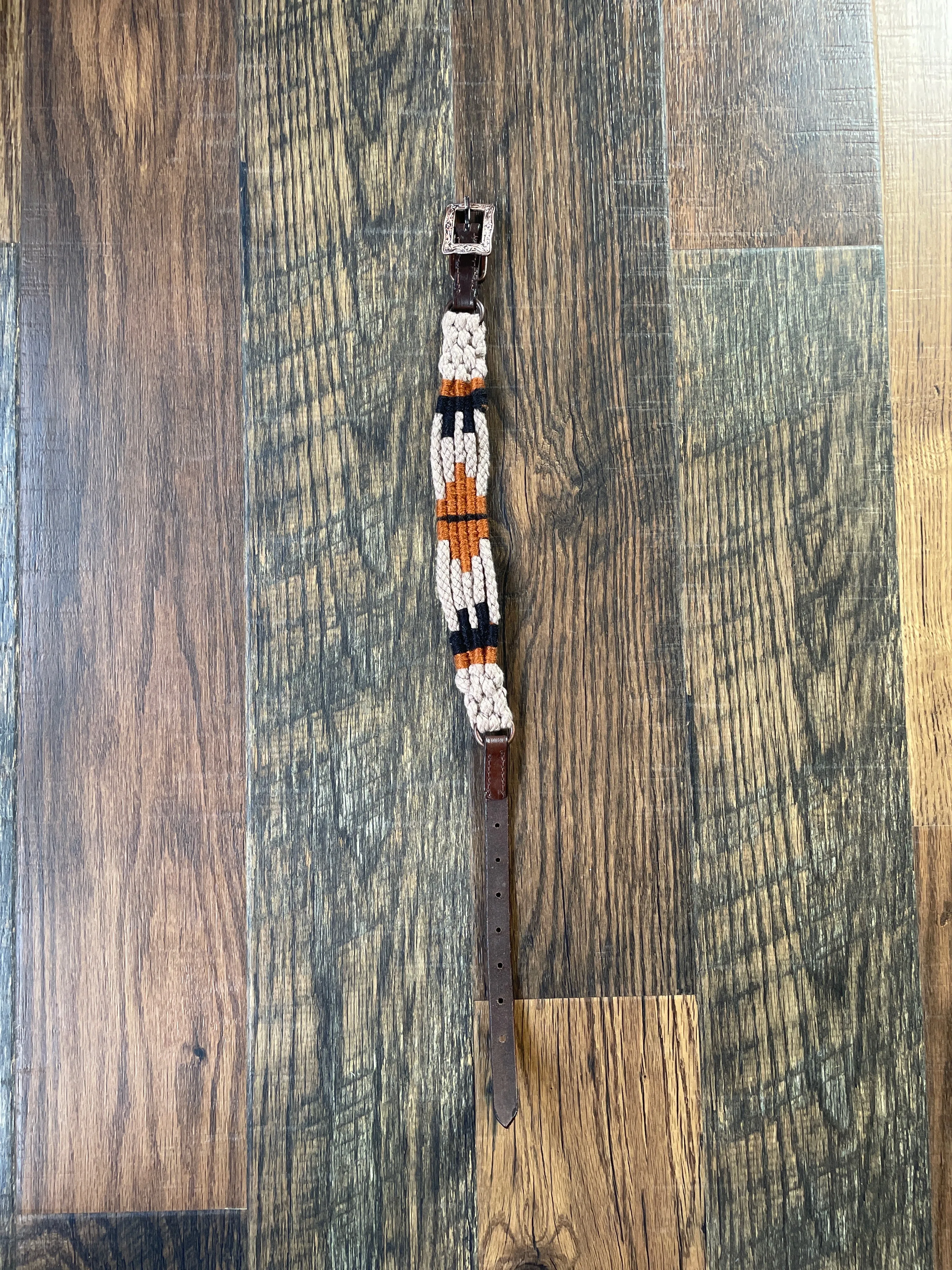 Corded Leather Dog Collar - Tan/Black