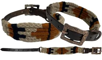 Corded Leather Dog Collar - Tan/Black