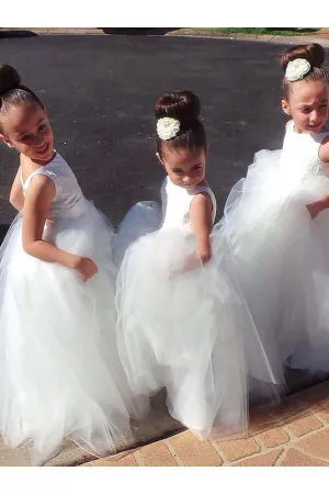 Cute Ball Gown Tulle Scoop V Back Flower Girl Dresses Baby Dresses OHR018
