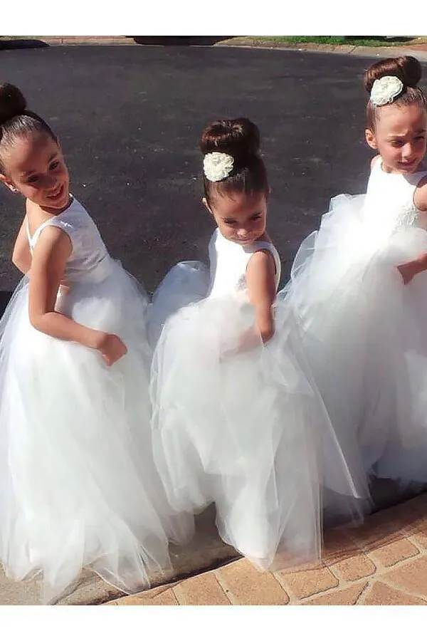 Cute Ball Gown Tulle Scoop V Back Flower Girl Dresses Baby Dresses OHR018